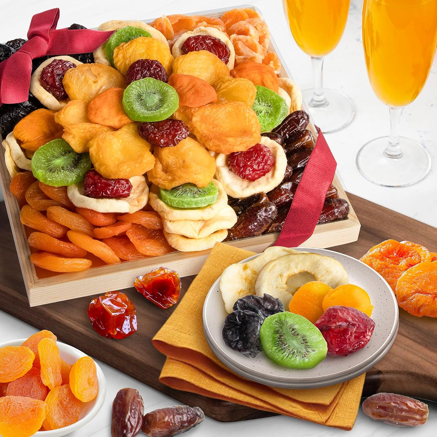 A Gift Inside Sweet Bloom Dried Fruit Deluxe Tray Basket Arrangement for Holiday Birthday Healthy Snack Business Kosher